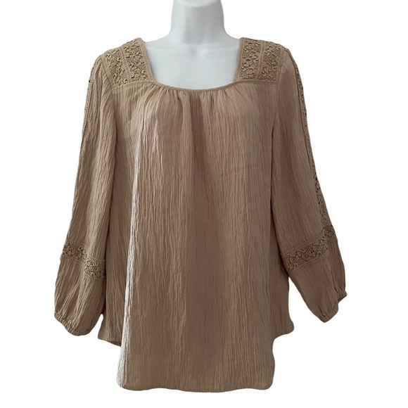 Soft Surroundings Top Blouse Flowy Crinkle Gauze Tunic Tan Size XS - Picture 1 of 8